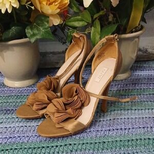 Glint Tan Ruffle Heeled Sandals 7.5M